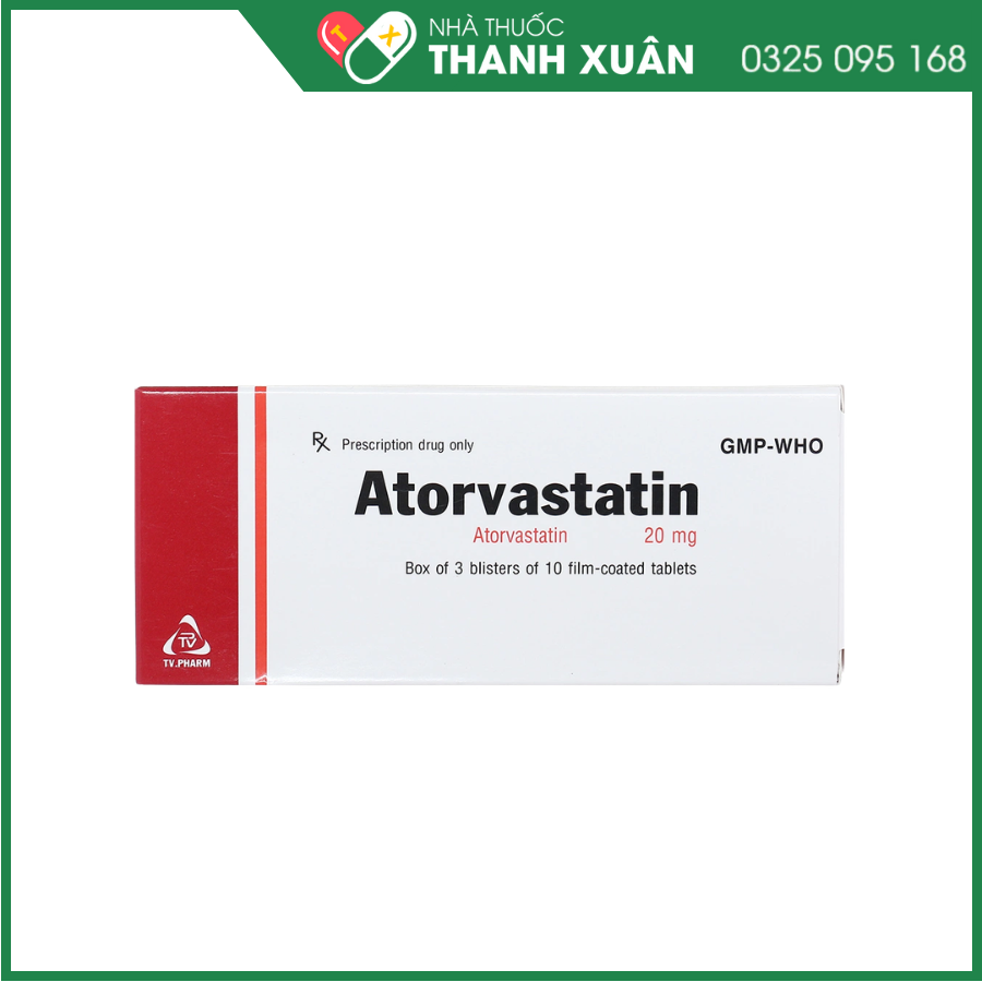 Atorvastatin 20mg TV.PHARM điều trị tăng cholesterol máu và dự phòng tiên phát biến cố mạch vành